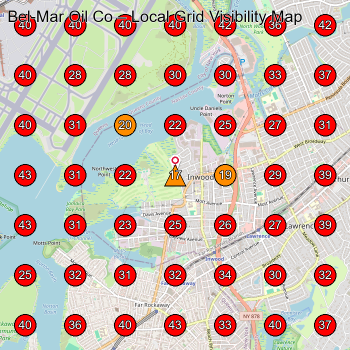 Bel-Mar Oil Co GeoGrid visibility map for Heating Contractor in Rosedale